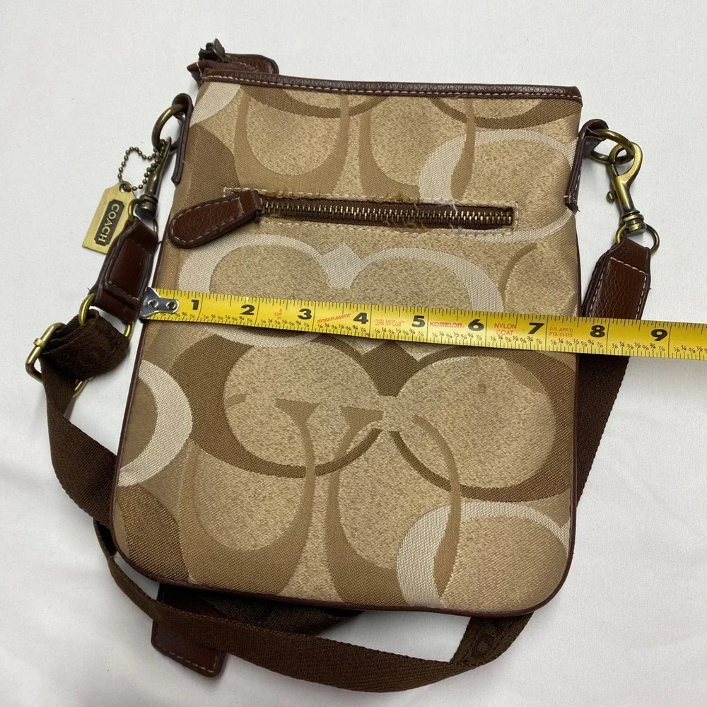 Coach Optic Signature Jacquard Crossbody Bag Khaki Brown Brass Hardware